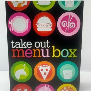 Swoozies Take Out Menu Box. Wooden Storage Vibrant Colors 12x9x3